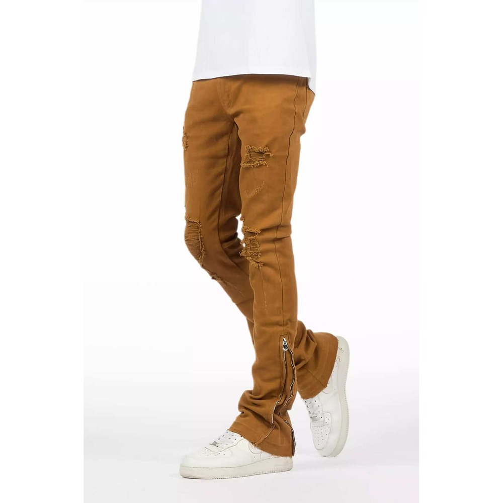 Rockstar Original Jaymes Beige Stacked Flare Jeans Mens 34 Distressed Ankle Zip